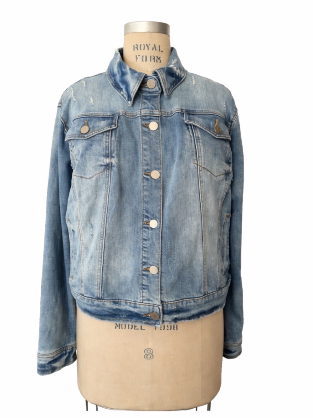 NEW YORK & COMPANY LIGHT MEDIUM BLUE DISTRESSED DENIM JACKET XL NWT